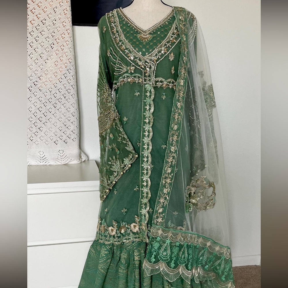 Elegant Green Pakistani Gharara Dress